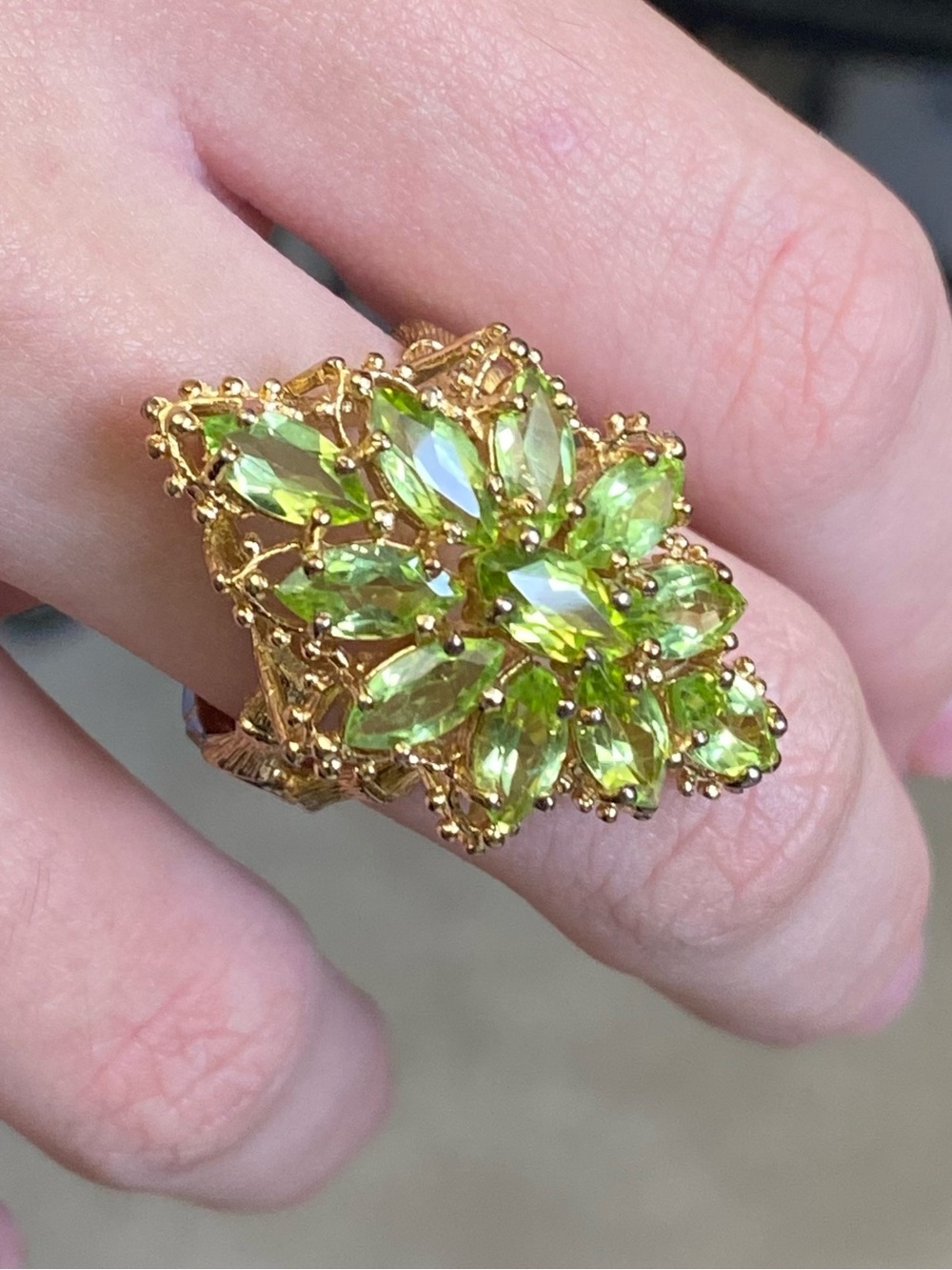 Vintage Peridot cluster ring Gold vermeil 925 Sterling Silver Size 10